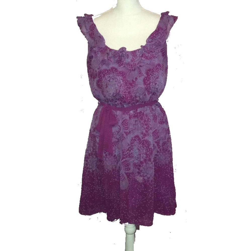 ELLE Purple Floral Midi Dress w/Ruffle Top M